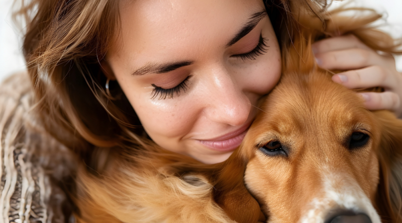 Mulher demonstrando carinho e amor pelo seu pet. Portal Guaipeka