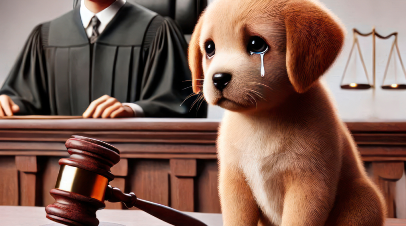 Cumprimento da Legislação Pet | cachorro chorando e juiz no fundo | Portal Guaipeka